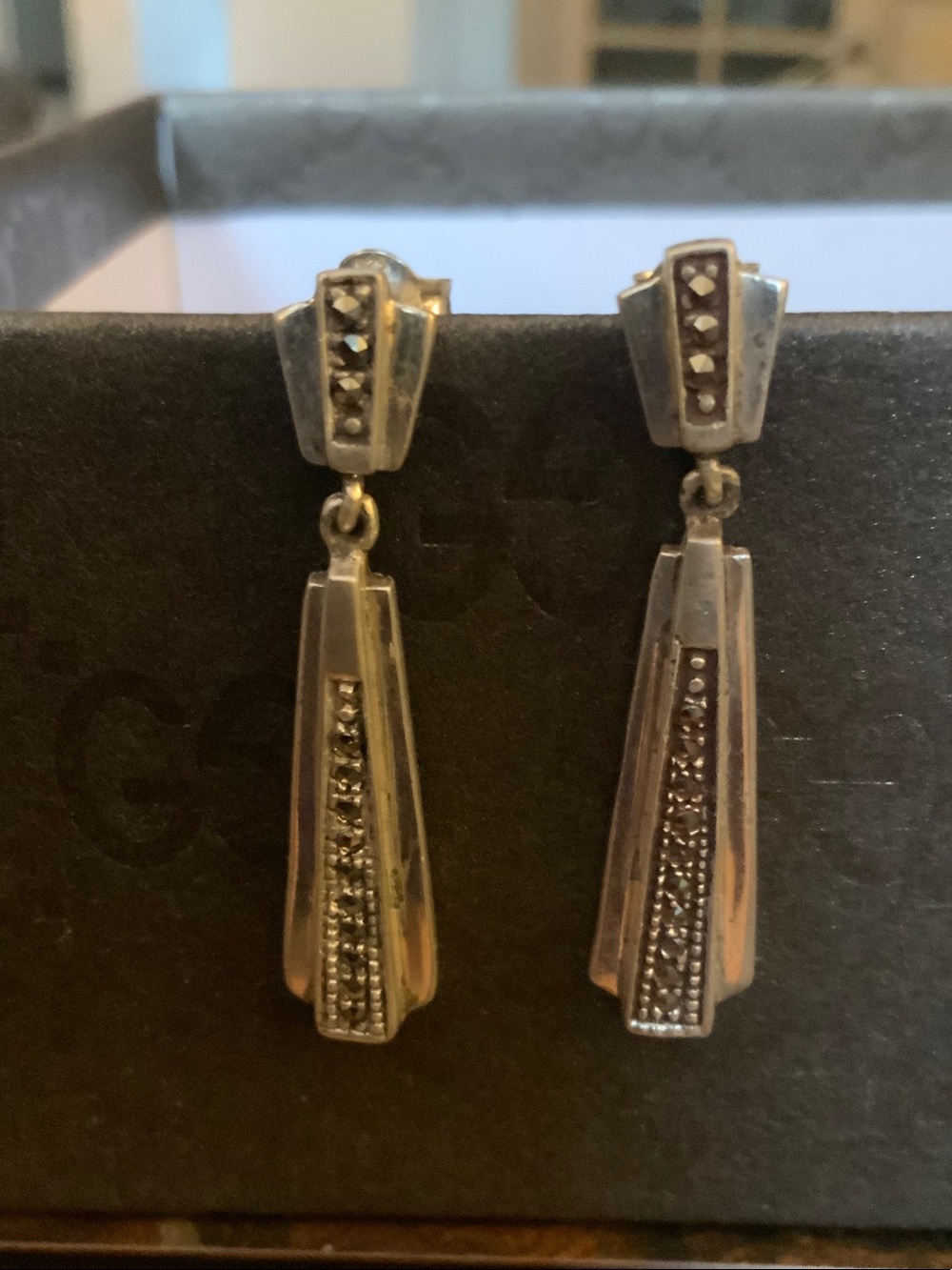 Sterling Silver Marcasite Drop Earrings.